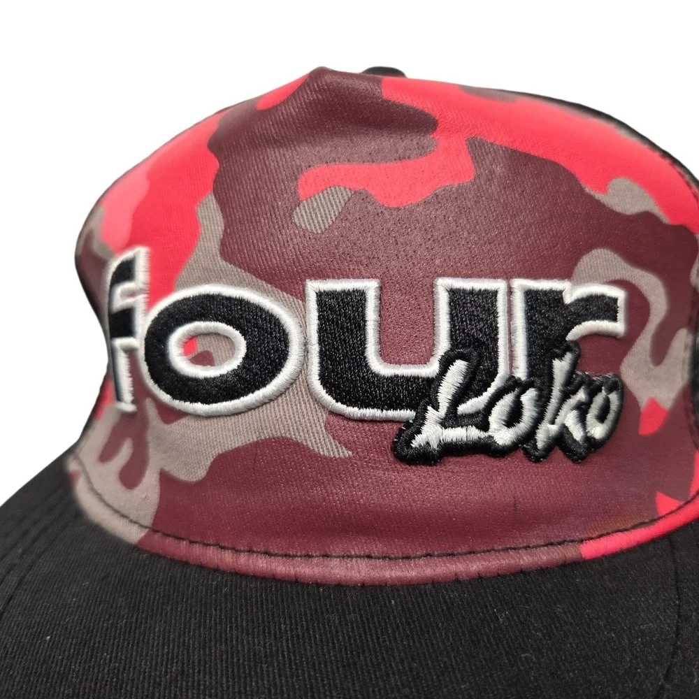 Four Loko Trucker Hat Mens Red Camo Mesh Back Snapback Promo Cap Promo Vtg